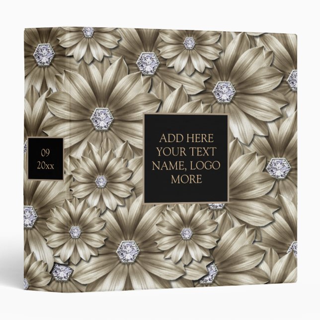 Diamond Flowers Personalized Binder Your Text Info (Front/Spine)