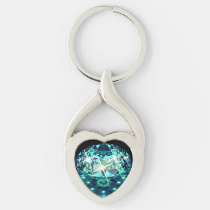 Diamond gem sparkly elegant teal black keychain