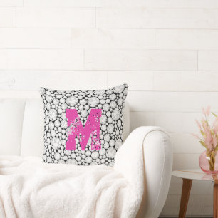 Diamond Gems INITIAL Glam Chic Grunge Pink Throw Pillow