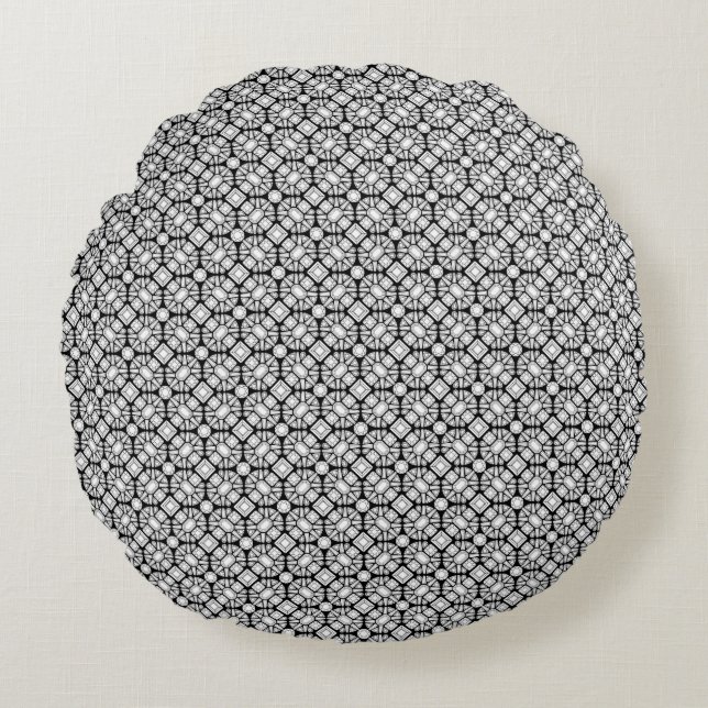 Diamond Gems Pattern Black and White Round Pillow (Front)