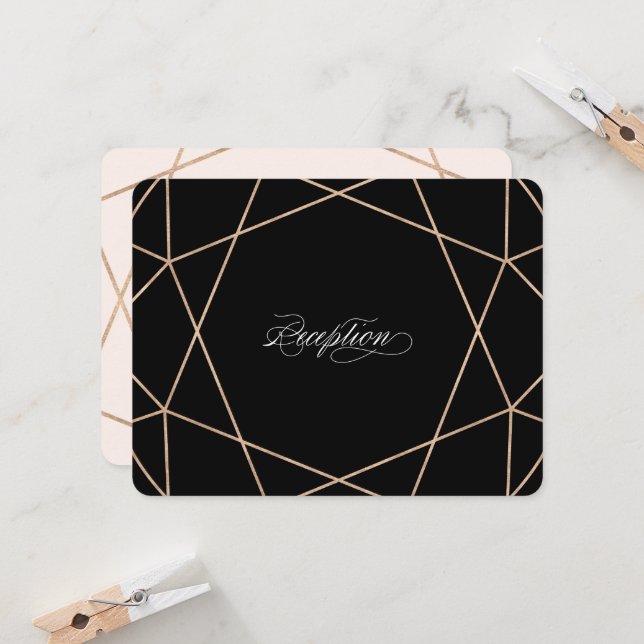 Diamond Gemstone Geometric Chic Wedding Reception Invitation (Front/Back In Situ)