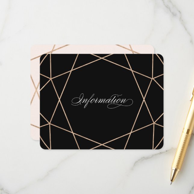 Diamond Gemstone Modern Geometric Wedding Info Enclosure Card (Front/Back In Situ)
