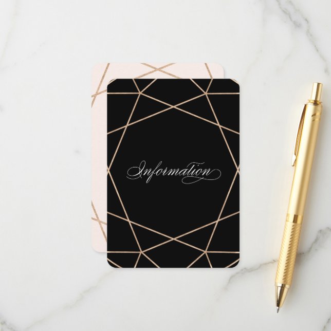 Diamond Gemstone Modern Geometric Wedding Info Enclosure Card (Front/Back In Situ)
