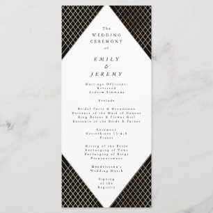 Diamond Geometric Black Gold Gatsby Wedding Program