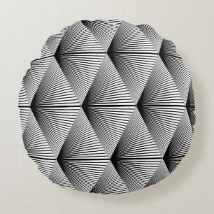 Diamond Geometric: Monochrome Vintage Design Round Pillow