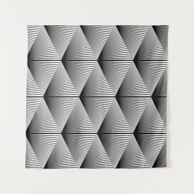 Diamond Geometric: Monochrome Vintage Design Tapestry (Front)