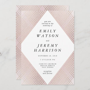 Diamond Geometric Pink Deco Gold Gatsby Wedding Invitation
