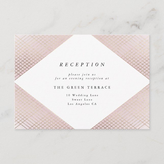 Diamond Geometric Pink Gold Gatsby Reception Enclosure Card (Front)