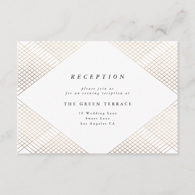 Diamond Geometric White Gold Gatsby Reception Card (Front)