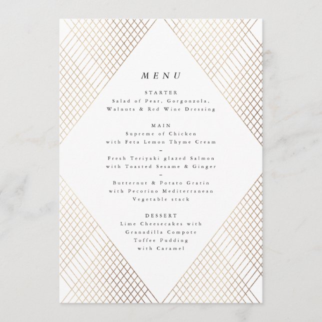 Diamond Geometric White Gold Gatsby Wedding Menu (Front)
