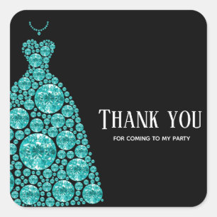 Diamond Glam Gown Dresses Square Sticker
