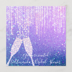Diamond Glass Bubbles Sweet16th Bridal Shower Pink Invitation
