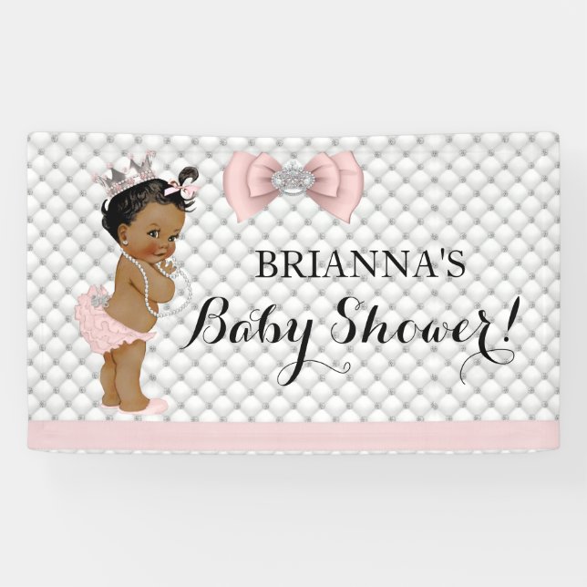 Diamond Glitter Ethnic Princess Baby Girl Pink Banner (Horizontal)