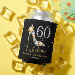 Diamond Glitter Fifty and Fabulous 60th Birthday Can Cooler