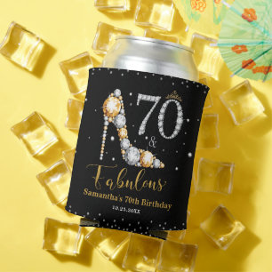 Diamond Glitter Fifty and Fabulous 70th Birthday Can Cooler