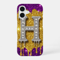Diamond Glitter Monogram H ✨ Gold Drip Purple