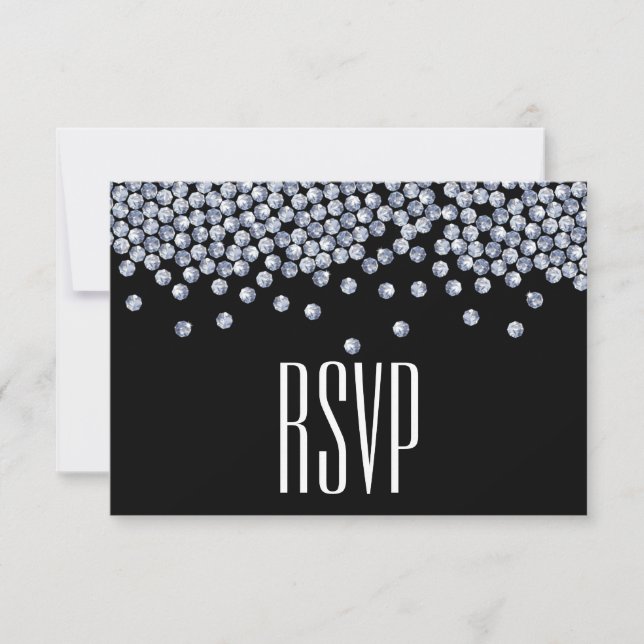 Diamond Glitter Typography Wedding RSVP Card (Front)