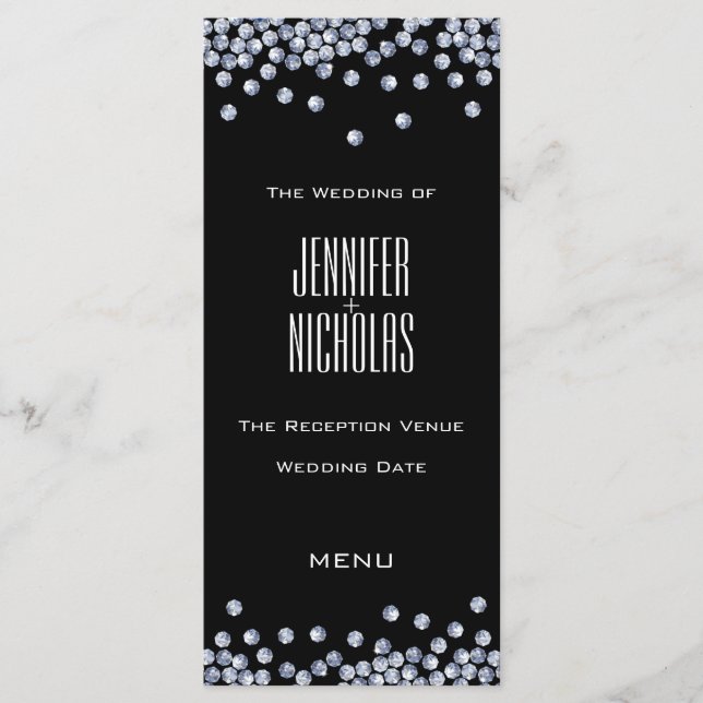 Diamond Glitter Wedding Reception Menu (Front)