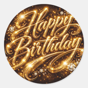Diamond Glow Birthday — 3D Golden Classic Round Sticker