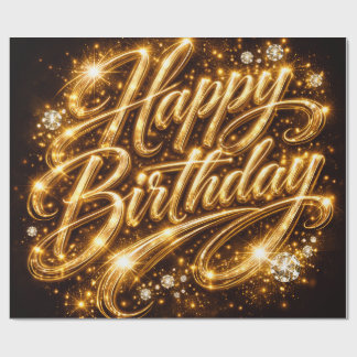 Diamond Glow Birthday — 3D Golden Wrapping Paper