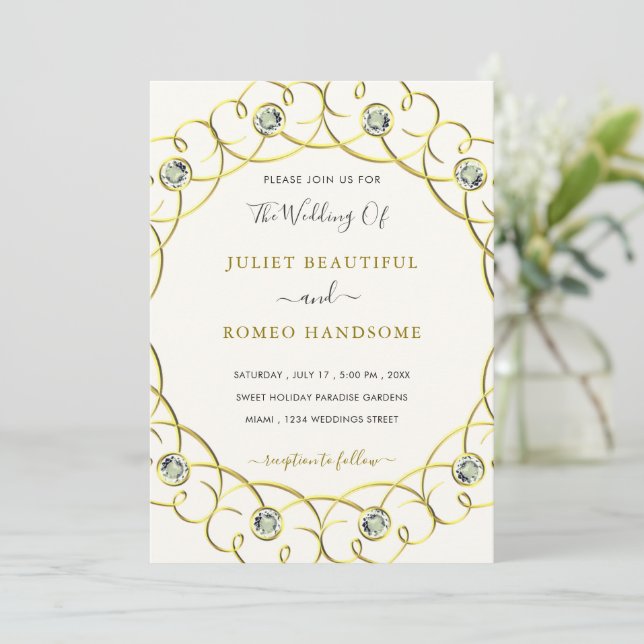 Diamond Gold Faire-part de mariage Design de luxe (Debout devant)