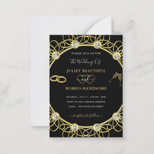 Diamond Gold Luxury Black Wedding Invitation (Front)