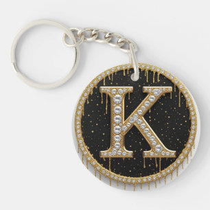 Diamond Gold Monogram K Gift Keychain