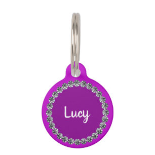 Diamond Graphic Purple Custom Name Contact Info Pet Tag