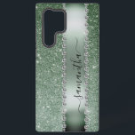 Diamond Green Glitter Calligraphy Monogram Name Samsung Galaxy Case<br><div class="desc">Any glitter or diamonds in design are photos and simulated. This design may be personalized in the area provided by changing the photo and/or text. Or it can be customized by clicking Personalize this Template and then choosing the click to customize further option and delete or change the colour of...</div>