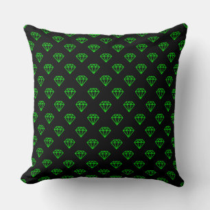 Diamond - Green on Black Throw Pillow