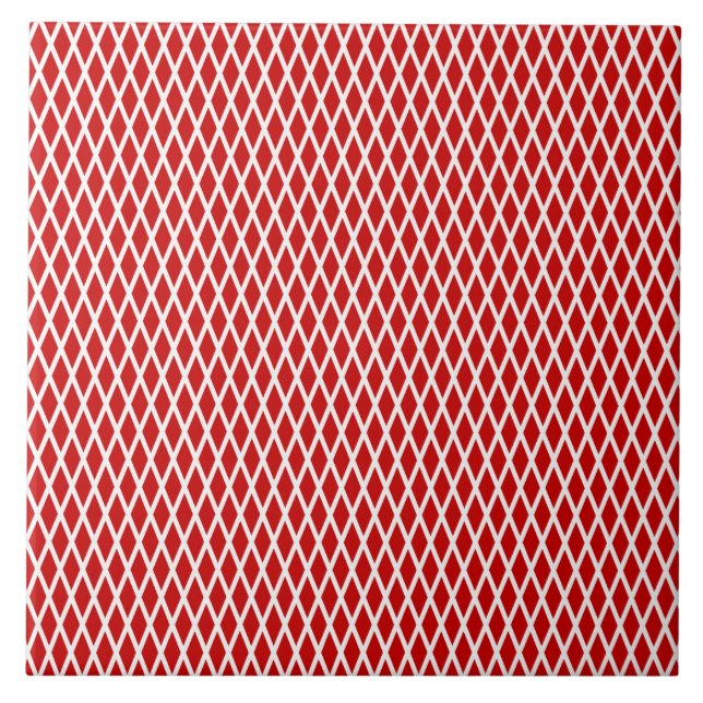 Diamond grid pattern, modern, simple, red, white tile (Front)