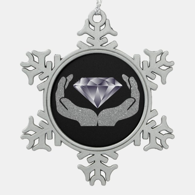 Diamond Hands Snowflake Pewter Christmas Ornament (Front)