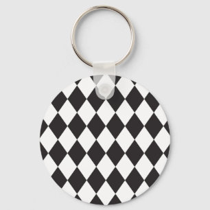 Diamond Harlequin Pattern in Black and White Keychain
