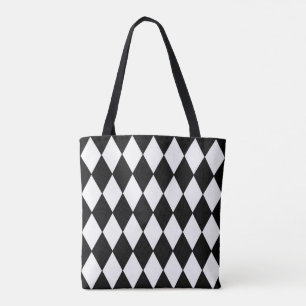 Diamond Harlequin Pattern in Black and White Tote Bag
