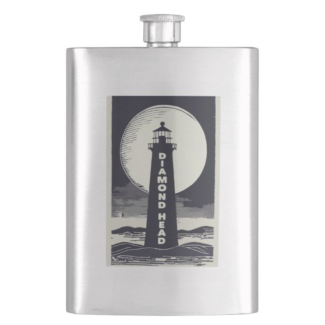 Diamond Head Lighthouse Hawaii Moon Hip Flask (Front)