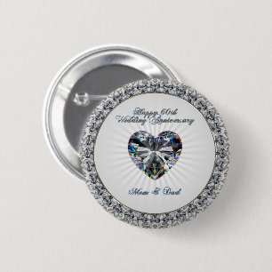 Diamond Heart 60th Wedding Anniversary Button