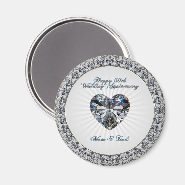 Diamond Heart 60th Wedding Anniversary Magnet (Front/Back)