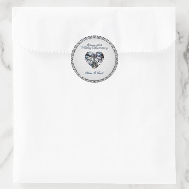 Diamond Heart 60th Wedding Anniversary Stickers (Bag)
