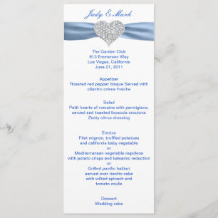 Diamond Heart Blue Wedding Menu Card