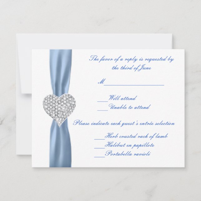 Diamond Heart Blue Wedding Response Card (Front)
