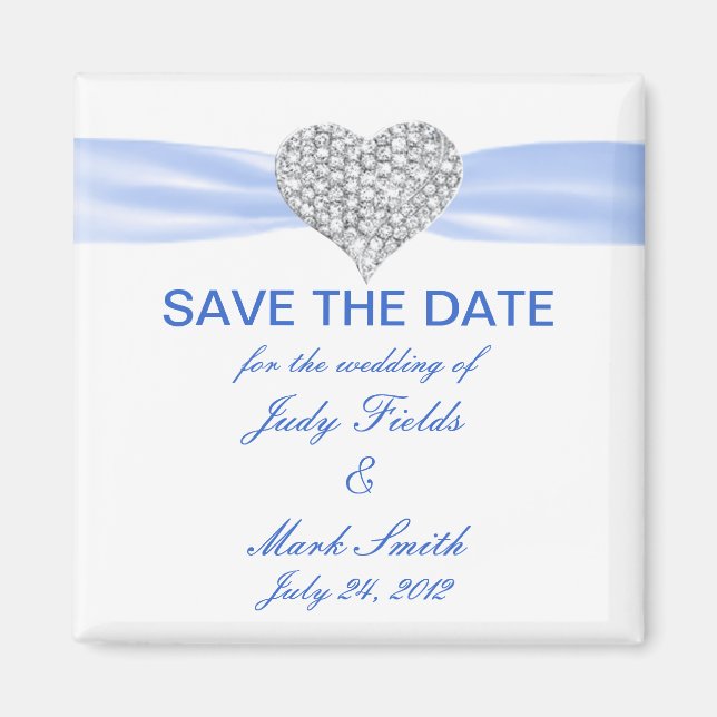 Diamond Heart Blue Wedding Save The Date Magnet (Front)
