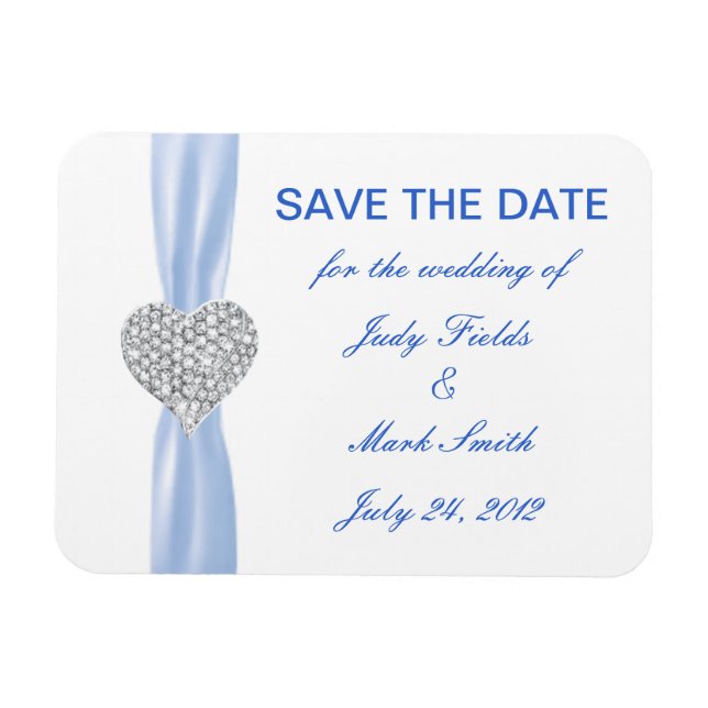 Diamond Heart Blue Wedding Save The Date Magnet (Horizontal)