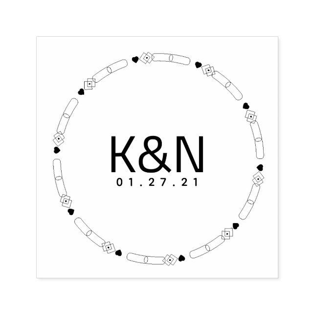 Diamond Heart Circular Initial Logo Wedding Stamp (Imprint)