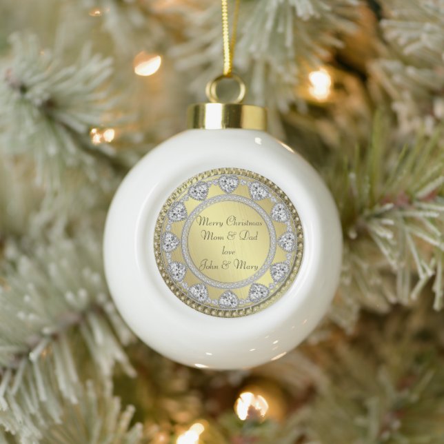 Diamond Heart Gold Christmas Ceramic Ornament (Tree)
