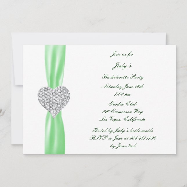 Diamond Heart Green Bachelorette Party Invitation (Front)