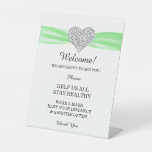 Diamond Heart Green Ribbon Wedding Safety Pedestal Sign