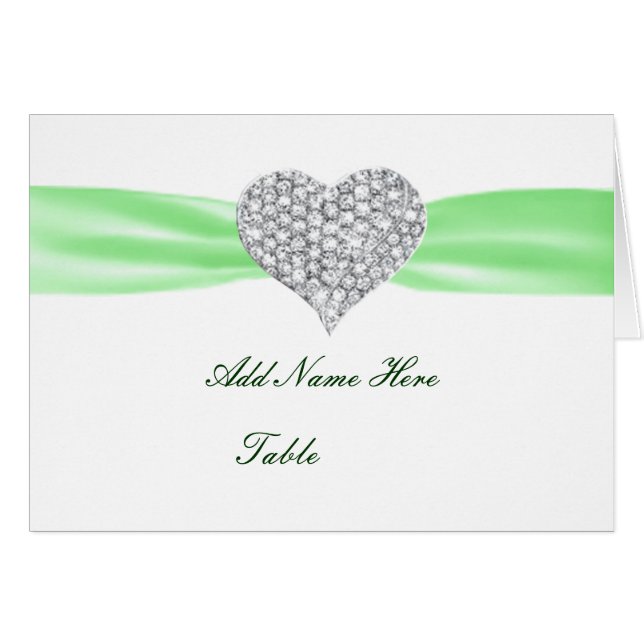 Diamond Heart Green Wedding Table Place Card (Front Horizontal)