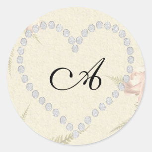 diamond heart letter A add your own Classic Round Sticker
