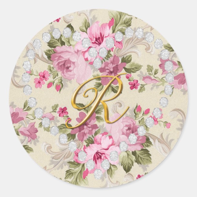 diamond heart letter R Classic Round Sticker (Front)