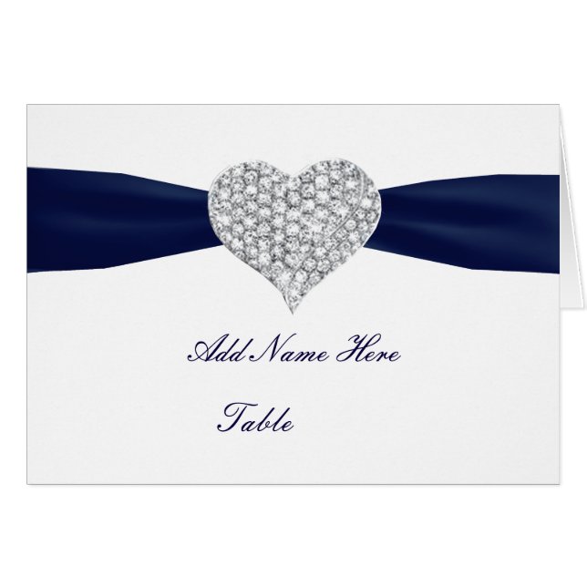 Diamond Heart Marine Blue Mariage Table Place Card (Devant Horizontal)